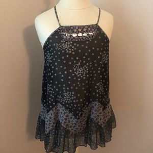 FREE PEOPLE Boho Shells Bird Print Sheer Tank